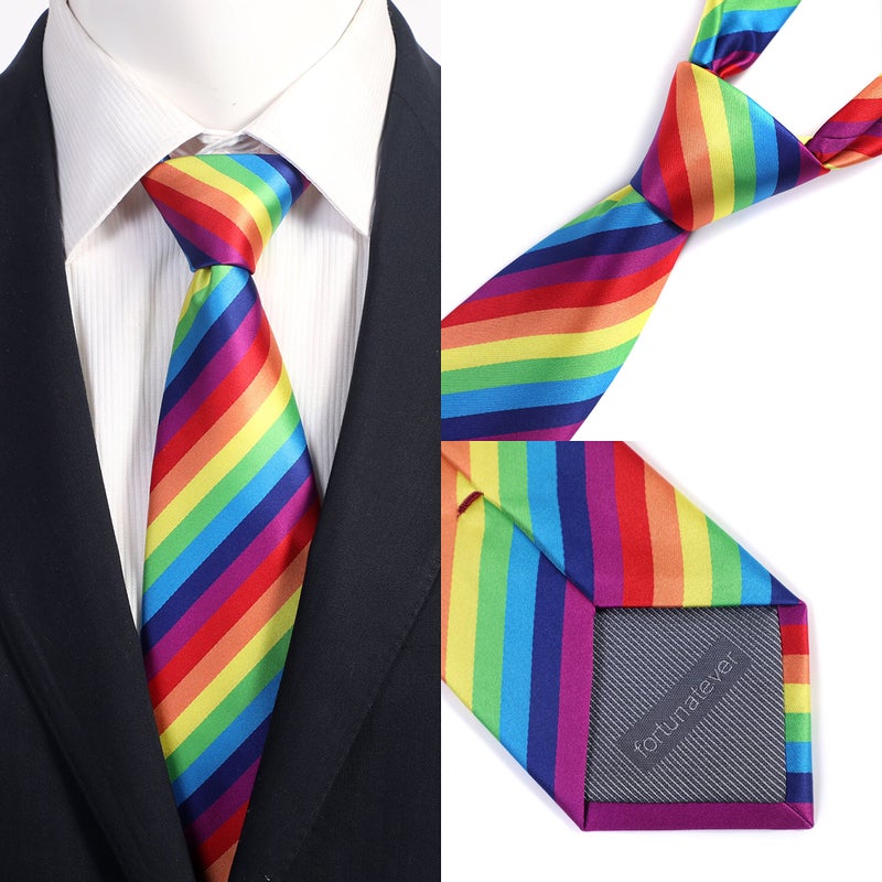 fortunatever Classical Men's Handmade Extra Long Necktie,Rainbow Tie With Gift Box - Image 3